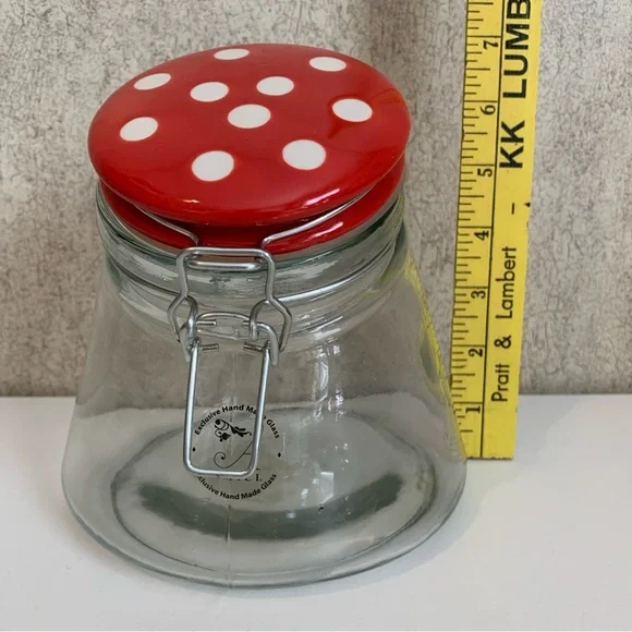 Amici Glass Canister Red and White Polka Dot Glass Storage Jar with Clip Lid - Picture 7 of 8